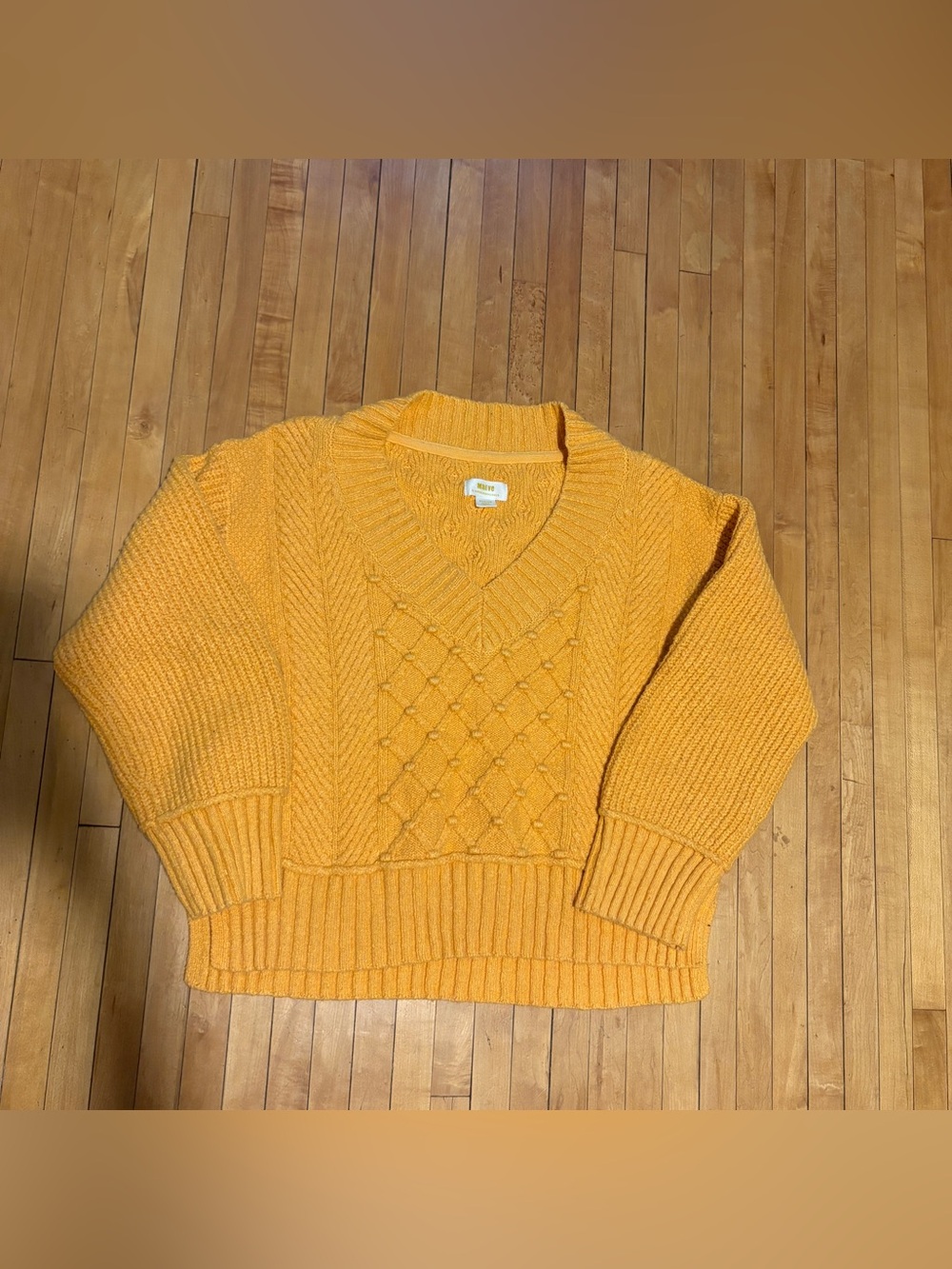 Anthropologie Orange Cable V-Neck Sweater